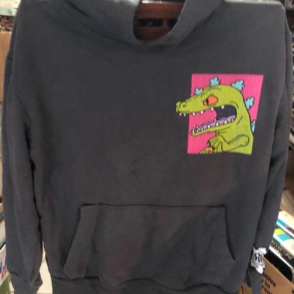 Nickelodeon Gray Rugrats Sweater with Green Dinosaur Graphic - Picture 1 of 3